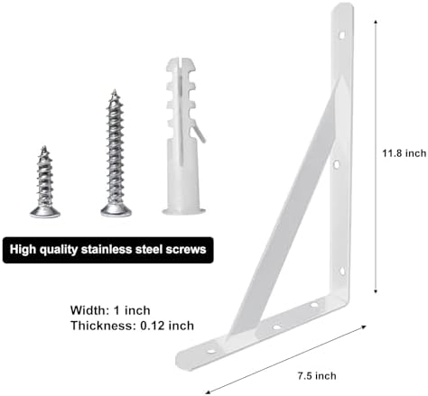 Heavy Duty Shelf Brackets Wall Mount Steel Bracket Wall Brackets for Shelves (White, 12 x 8 Inch-3 Pairs)
