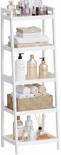 SMIBUY Bamboo Ladder Bookcase, Bathroom Storage Rack Organizer, 4 Tier and 5 Tier Freestanding Plant Display Stand Space