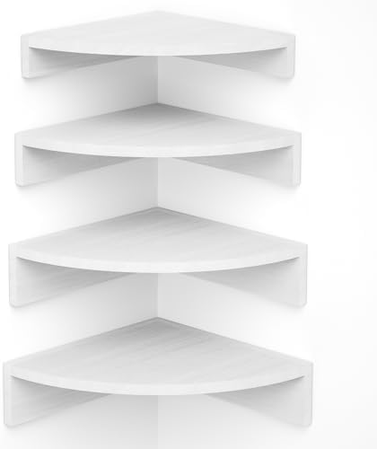 Alsonerbay Wood Corner Floating Shelves Wall Mount 4-Pack, White
