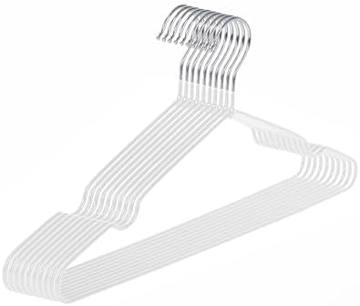 Ultra-Thin Metal Hangers, 10 Pack Non-Slip PVC Coated Space Saving Clothes Hangers for Closet, 16 inch Wide for Suits, Dresses, Jackets（White）