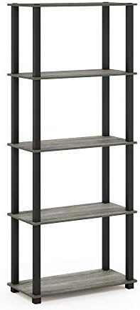Furinno TURN-S-TUBE Book Shelf, 5-Tier Toolless Storage Shelves with Square Tubes, Shelving Unit for Organization and St