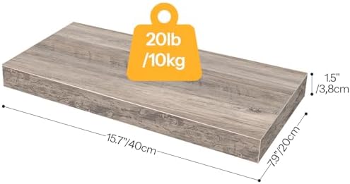 HOOBRO Floating Shelves for Wall, Wall Mounted Shelf Set of 2, 15.7" Hanging Shelf with Invisible Brackets, for Wall Dec