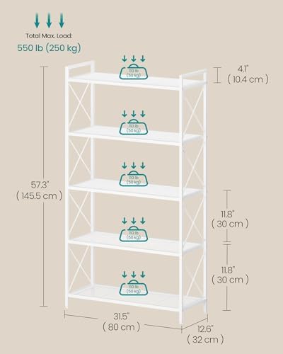 SONGMICS 5-Tier Steel Storage Rack, Shelving Unit with X Side Frames