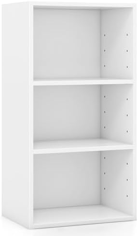 POWERSTONE 3 Tier Bookcase, Small Open Bookshelf, Wooden Storage Book Shelf with Adjustable Panels for Living Room, Home