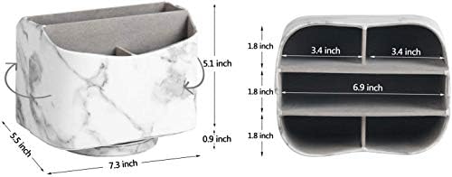 HofferRuffer Spinning Remote Control Holder, Remote Controller Holder, Remote Caddy, Media Storage Organizer, Spinning Remote Control Organizer, 7.3X 5.5 x 6 inches, Marble PU Leather
