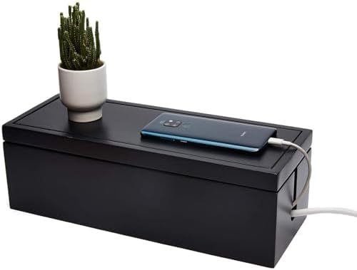 Changsuo Cable Management Box Wooden Cord Organizer Box for Extension Cord Power Stripe Surge Protector Wire Management 
