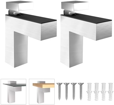 Adjustable Floating Shelf Bracket (2 Pack), Heavy Duty Zinc Alloy L Brackets for 3-28mm Thick Glass/Wood Shelving, Wall 