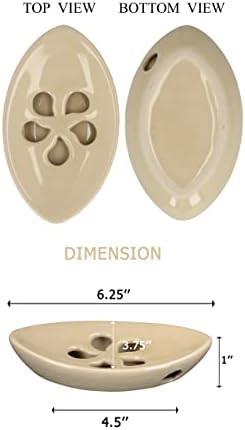 Ceramic Soap Dish with Self Draining Tray for Bar Soap, Bathroom, Kitchen (Ivory No.1)