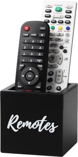 Remote Control Holder, Wooden Tv Remote Holder, Remote Holder for Table, Remote Control Storage Organizer Caddy (for 2 or 3 Remote Controls) 3.5 x3.5x3.5 - Black