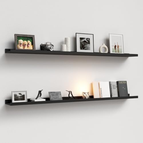 Boswillon Floating Shelves Set of 2, Long Wall Shelf with Lip, 56in, Black