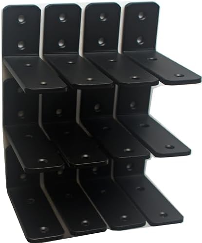 12 Pack - L 4" x H 2" x W1.5, 5mm Thick Black L Shelf Bracket, Iron Shelf Brackets, Metal Shelf Brackets, Floating Shelf