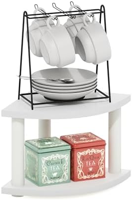 Furinno Turn-N-Tube Kitchen Countertop Organizer, 2-Tier Corner Countertop Organizer Shelf, Corner Shelf, for Kitchen, P