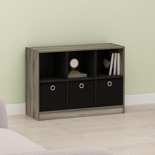 Heim 6 Cube Open Shelf Storage Organizer, Bookcase, Bookshelf, with Bins, for Living Room and Home Office, Olive Oak/Bla