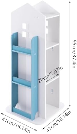 4-Tier Rotating Bookshelf,360° Display Book Shelf,Floor Standing Bookcase,Children's Bookshelves for Bedroom, Living Roo