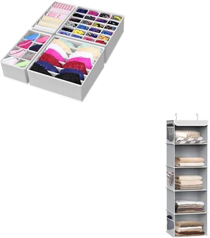 Simple Houseware 4-Pack Drawer Organizer Set + 5-Shelf Hanging Closet Organizer, Gray