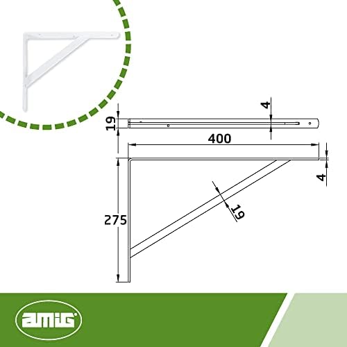 Amig - Wall Shelving Pin | Metal Square for Shelves | Angle for Shelves | Shelf Bracket | Steel | White | Dimensions:15,