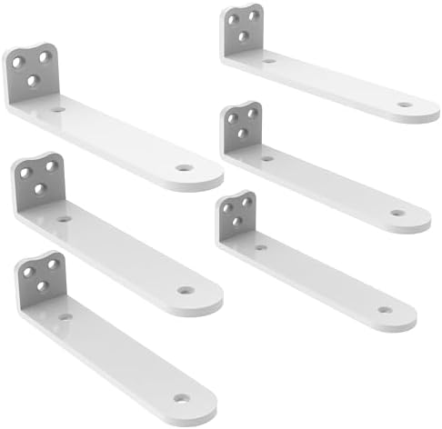 Eurydice Heavy Duty Floating Shelf Brackets, 1/4 in Thick 12 in 6Pack White