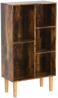 LEYAOYAO 5 Cube Bookshelf, Mid-Century Modern Book Shelf with Legs, Brown