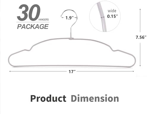 TOPIA HANGER Metal Hangers 30 Pack, Non Slip Clothes Hangers Space Saving, Heavy Duty Rubber Coated Wire Hanger for Coat, Shirt, Dress, Pants-Grey, CT12G30
