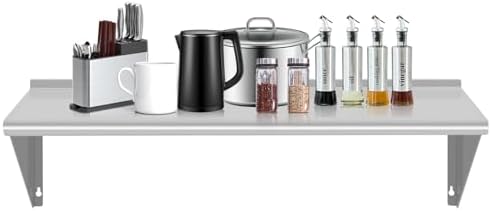 14" D x 36" W Stainless Steel Wall Mounted Shelves, Floating Shelving with Brackets, Commercial Shelf Perfect for Restau