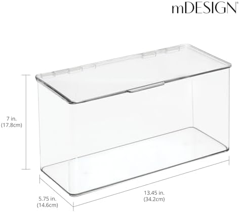 mDesign Plastic Stackable Playroom/Gaming Storage Organizer Bin Box with Hinged Lid for Drawer or Cabinet - Organize Ele