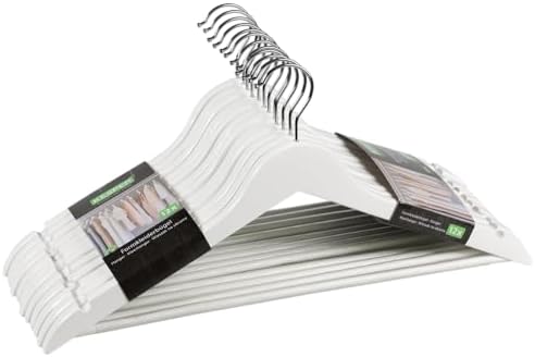 KESPER Shaped Clothes Hangers – Pack of 12, Material: Lotus Wood with Non-Slip Paint, Metal, Dimensions: 44.5 cm Wide, C
