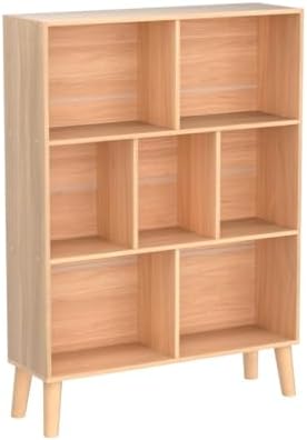 LEYAOYAO Cube Book Shelf, Mid-Century Modern Bookshelf with Legs, Natural