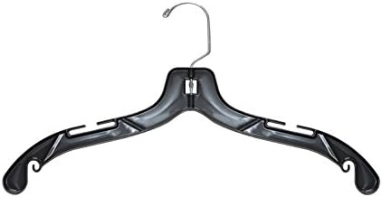 NAHANCO 17" Medium Weight Plastic Shirt Hanger, Black with Chrome Hook (Pack of 100), Made in USA