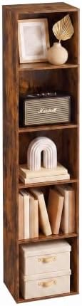 5 Cube Storage Organizer, 5 Tier Narrow Bookshelf, Brown Cube Shelf