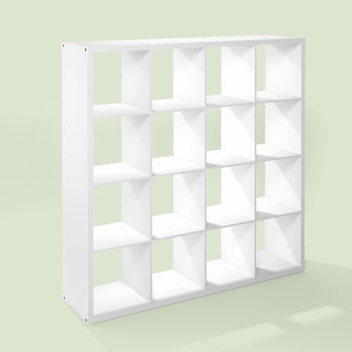Bayan 16 Cube Storage Organizer, Bookshelf, Storage Shelf, with Open Back for Living Room, Bedroom, Home Office, White