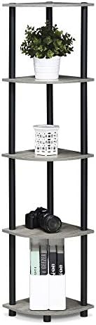 Furinno TURN-N-TUBE Corner Shelf, 5-Tier Corner Bookshelf, Open Storage Shelves, for Organization and Storage, Living Ro