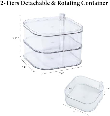 Large Cord Organizer Box with Lid, Clear, 2-Tiers, Rotating