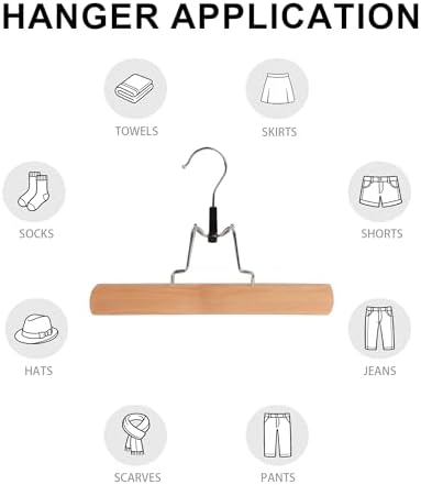 Wooden Non Slip Pants Hangers with Soft Felt Lining, 12-Pack, 12"