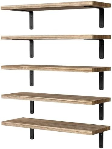 DOLLFIO Floating Wall Shelves, Decor & Storage, Rustic Brown, 16.5'', 5Pcs