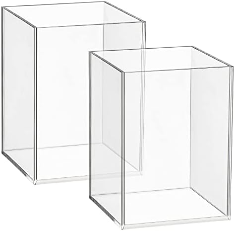 Mototo 2 Pieces Clear Acrylic Pen Holder & Pencil Cup Clear Makeup Bush Holder Acrylic Desktop Stationery Organizer for Office School Home Desk Accessories - 2 Pack, Square