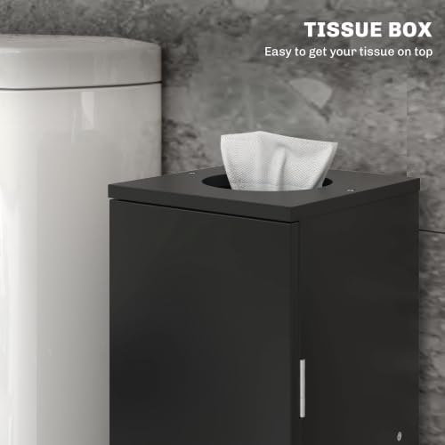 HOMCOM Toilet Paper Cabinet Small Bathroom Corner Floor Cabinet Thin Black
