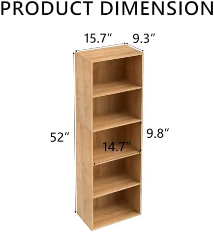 Wooden 5 Cube Storage Organizer, Oak 5 Tier Bookcase Bookshelf Freestanding Storage Display Organizer, Versatile Cubes O