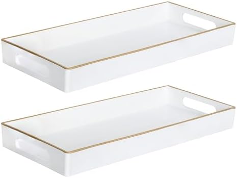 MAONAME White Vanity Tray Set of 2, Rectange Toilet Tank Trays with Handles