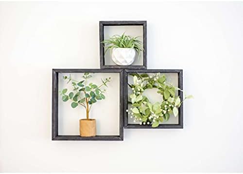 BARNWOODUSA Black Rustic Shelves, Square Floating Wood Shadowbox, Home Deco