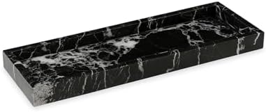Bey-Berk Atticus Black Zebra Marble Bath Tray, 14.25" Rectangular Vanity Organizer, Bold Stone Accent