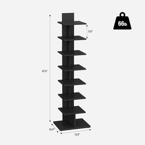 TUTOTAK Book Shelf, Narrow Spine Bookshelf, 8-Tier Bookcase for Small Space