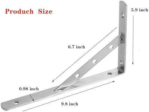 Shelf Brackets 10 Inch,2Pack Solid L Brackets Heavy Duty Shelf Brackets,90 Degree Triangle Stainless Steel Angle Bracket