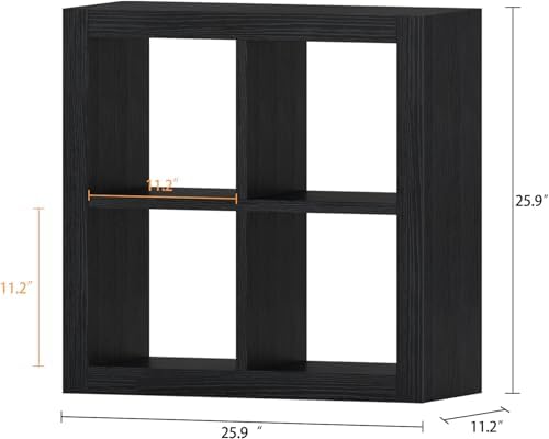 furtble Bookshelf with Storage Bin, 4-Cube Storage Organizer, Modern Wood Open Bookcase, Multifunctional Display Shelf f