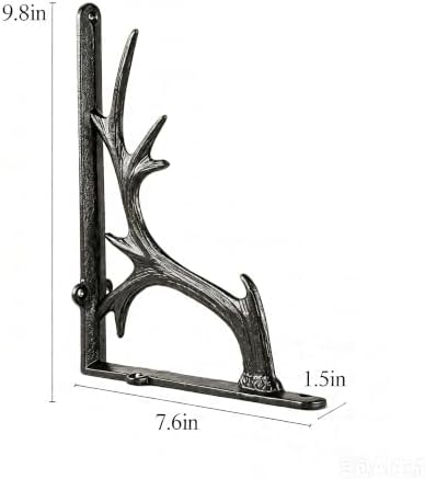 2PCS Cast Iron Deer Antler Wall Shelf Brackets, 7.6in (H), Brown