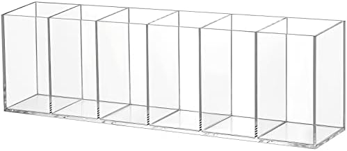 Jetec 6 Compartments Acrylic Pen Holder, Pencil Makeup Brush Holder(Clear)