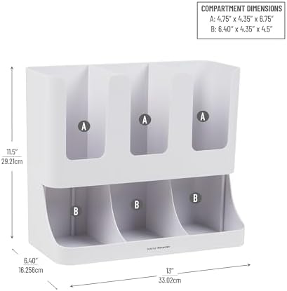 Mind Reader Cup and Condiment Station, 13 Inch Countertop Coffee Bar Organizer with 6 Compartments, Storage Caddy for Cu