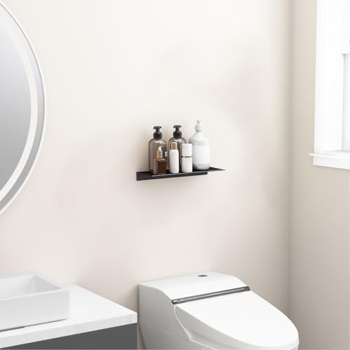 Danpoo 12 inch Metal Wall Shelf, Black Floating Shelf, Small Bathroom Shelf, Display Shelves for Wall Storage