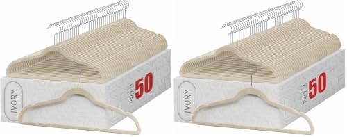 Home-it Premium Velvet Hangers 100 Pack - Ivory Suit Hangers Non Slip - Heavy Duty Clothes Hangers for Closet, Jacket, Shirt, Pants and Suit, Hook Swivel 360 - Ultra Thin