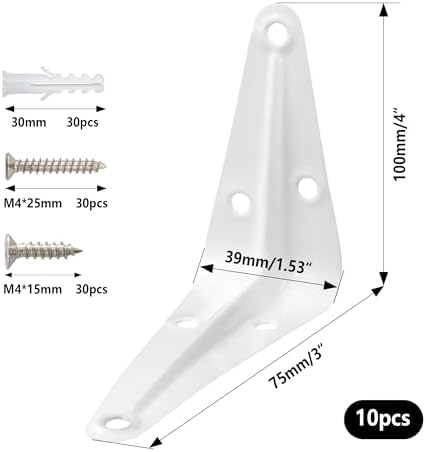 Lilaly 10 Pack Shelf Brackets 4 Inch Shelf Bracket, Heavy Duty L Brackets for Shelves for Hanging Floating Shelves Brack