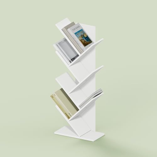 Ipoh Tree Book Shelf, 7-Tier Tree Bookcase, for Narrow Space, Books, CDs, Magazines, White